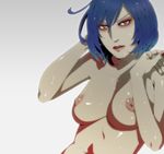  banned_artist blue_hair breasts fugi_jis large_breasts nipples nude realistic red_eyes short_hair solo touhou wet yasaka_kanako 
