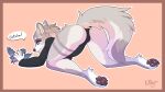  2021 4_toes 5_fingers anthro avian bird border breasts canid canine canis clothed clothing digital_media_(artwork) eyebrows eyelashes feet female fingers fur grey_body grey_fur hi_res ketty leotard mammal paws red_border simple_background smile toes wolf 