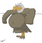  2021 4_fingers 4_toes absurd_res accipitrid accipitriform anisodactyl anthro avian bald_eagle beak belly big_belly biped bird bird_feet black_eyebrows black_eyes brown_body brown_feathers brown_tail canson claws crossed_legs digital_media_(artwork) digitigrade eagle eyebrows feather_hands feathered_wings feathers feet fingers front_view full-length_portrait grey_claws hi_res male multicolored_body multicolored_feathers nude overweight overweight_anthro overweight_male portrait scutes sea_eagle shaded signature smile smirk solo standing tail_feathers talons toe_claws toes two_tone_body two_tone_feathers white_body white_feathers wings yellow_beak 