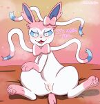  absurd_res anus artmarshmallow dialogue digital_media_(artwork) eeveelution female feral fur genitals hi_res looking_at_viewer mammal nintendo pok&eacute;mon pok&eacute;mon_(species) pussy shaded solo spread_legs spreading sylveon talking_to_viewer text video_games white_body white_fur 