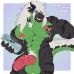  1:1 anthro azael_dragonfang azaeldragon balls big_balls big_pecs big_penis black_body black_scales bodily_fluids dragon ear_piercing genital_fluids genital_piercing genitals green_body green_scales hair hi_res horn kalidragon lactating long_penis male male_lactation milk muscular muscular_anthro muscular_male nipple_piercing nipples pecs penis piercing reptile scales scalie white_hair wingless_dragon 