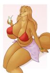  2018 anthro beverage big_breasts bra breasts brown_body brown_fur canid canine canis clothing domestic_dog eyelashes female fur hi_res holding_beverage holding_object hunting_dog looking_at_viewer mabel_(cherrikissu) mammal mature_female navel pose ring saluki sathra1 sighthound sitting slightly_chubby smile solo underwear visible_nipples 