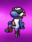  3:4 anthro balls boshi claws collar erection eyewear genitals hi_res male mario_bros miloyoshi nintendo penis reptile scalie simple_background smile solo spikes sunglasses super_mario_rpg_legend_of_the_seven_stars video_games yoshi yoshi&#039;s_island yoshi_(character) 