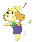  ! alpha_channel ambiguous_gender animal_crossing anthro blush bottomwear butt canid canine canis clothing disembodied_hand domestic_dog female female/ambiguous fur green_body green_skin happy_harvey isabelle_(animal_crossing) leaning leaning_forward looking_back mammal nintendo open_mouth pencil_skirt phone_drawing raised_tail shirt simple_background skirt slap spanking topwear transparent_background vest video_games yellow_body yellow_fur 