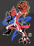  abs anthro bandai_namco betelgammamon claws digimon digimon_ghost_game dragon horn male muscular muscular_anthro muscular_male pecs red_body scarf solo ua_dropout 