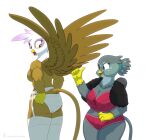  2021 anthro avian beak big_breasts bra breasts butt clothed clothing duo eyebrows eyelashes feathered_wings feathers female friendship_is_magic fur gabby_(mlp) garter_belt garter_straps gesture gilda_(mlp) gryphon hasbro huge_breasts legwear lingerie looking_back muscular muscular_anthro muscular_female my_little_pony mythological_avian mythology open_beak open_mouth panties siansaar simple_background slightly_chubby spread_wings stockings teal_eyes thick_thighs thumbs_up topless underwear white_background wings yellow_eyes 