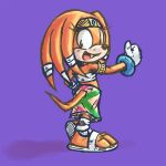  1:1 3_toes accessory anthro bottomwear butt clothing echidna eyelashes feet female footwear fur gloves handwear looking_at_viewer looking_back mammal monotreme orange_body orange_fur paws pose runde sandals sega shaded simple_background skirt solo sonic_adventure sonic_the_hedgehog_(series) tikal_the_echidna toes 