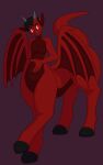  10:16 4_legs axelferdinan beholdervee black_hair dragon hair hi_res hooves horn maleherm_(lore) membrane_(anatomy) membranous_wings red_body red_eyes spread_wings taur taurification wings xetem_ilekex 