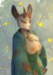  animal_crossing anthro areola asian_clothing big_nipples breasts cervid clothing digital_media_(artwork) east_asian_clothing exposed_breasts female half-length_portrait hand_on_chest hi_res horn japanese_clothing kimono mammal mellonbun nintendo nipples portrait shaded shino_(animal_crossing) signature solo video_games 