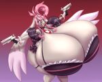  5:4 anthro bandai_namco big_breasts blues64 bottomwear bra breasts cleavage clothed clothing digimon digimon_(species) female gun holding_gun holding_object holding_weapon huge_breasts hyper hyper_breasts lagomorph leporid lopmon mammal marauder6272 rabbit ranged_weapon skirt solo underwear weapon 