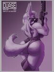  2021 absurd_res anthro assault_rifle blue_eyes border canid canine canis clothing duase english_text female gas_mask grey_border gun hi_res m16 m16a2 m203 mammal mask muscular muscular_female ranged_weapon rasa_(duase) rifle solo text thick_thighs url weapon wolf 