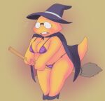  alphys alpi anthro belly big_breasts bikini blush bodily_fluids breasts broom buckteeth cape cleaning_tool clothed clothing eyewear female flying_sweatdrops front_view glasses halloween halloween_costume hat headgear headwear high_heels holidays lizard looking_down navel nervous non-mammal_breasts open_mouth overweight overweight_anthro overweight_female reptile scales scalie short_stack simple_background skimpy solo standing sweat sweatdrop swimwear teeth thick_tail thick_thighs three-quarter_view triangle_bikini undertale_(series) witch_costume witch_hat yellow_body yellow_scales 