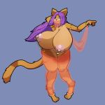  1:1 anthro big_breasts blue_eyes bracelet breasts dancewear dancing domestic_cat felid feline felis female firepawdacat firepawdacat_(artist) fur hair harem_outfit hi_res huge_breasts jewelry long_hair mammal nipple_chain nipple_piercing nipples orange_body orange_fur piercing purple_hair smile solo thick_thighs veil wide_hips 