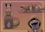  2021 all_fours anthro clothed clothing female hi_res long_tongue looking_at_viewer louart open_mouth scalie signature solo standing tongue 