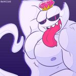  1:1 alternate_species anthro boo_(mario) digital_media_(artwork) fizzyjay ghost hi_res king_boo looking_at_viewer luigi&#039;s_mansion male mario_bros muscular muscular_anthro muscular_male nintendo nipples not_furry nude open_mouth pecs simple_background solo spirit video_games 