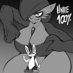  1:1 2021 3_fingers :3 absurd_res ambiguous_gender angry anthro big_breasts biped breasts cinderace cross-popping_vein duo english_text evil_grin female fingers fist gardevoir hair hair_over_eye hi_res humanoid imminent_pain larger_female male monochrome muscular muscular_female nintendo one_eye_closed one_eye_obstructed pok&eacute;mon pok&eacute;mon_(species) pokemon_unite punch saltyxodium sharp_teeth size_difference smaller_ambiguous smile standing teeth text video_games wink 