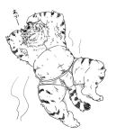  anthro black_and_white briefs bulge clothed clothing eyes_closed felid male mammal monochrome musclegut navel open_mouth overweight pantherine simple_background sleeping solo sound_effects tetsuo_oshiba tiger tighty_whities tongue_showing underwear underwear_only white_background white_clothing white_underwear 