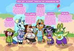  2021 alternate_version_at_source animal_crossing anthro baseball_cap big_breasts bikini bikini_top blonde_hair blue_body blue_eyes blue_fur bottomwear breast_squish breasts brown_hair buckteeth canid canine cervid cleavage cleavage_cutout clothed clothing domestic_cat domestic_pig dress english_text eye_patch eyes_closed eyewear fan_character felid feline felis female fox fully_clothed fur gesture green_body green_fur green_hair green_pubes grin group hair hands_on_hips hat header header_box headgear headwear hi_res horn looking_at_viewer mammal nintendo one_eye_closed open_mouth open_smile orange_body orange_fur pink_body pink_fur procyonid pubes purple_body purple_fur raccoon red_hair shorts skirt smile squish suid suina sus_(pig) swimwear teeth text text_header the_weaver video_games waving 