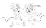  2021 animal_crossing anthro balls big_butt butt crossgender dialogue english_text eyewear eyewear_only flaccid front_view genitals glasses glasses_only greyscale grin hi_res male mammal mhdrawin monochrome moobs mouse murid murine nintendo nipples nude one_leg_up penis petri_(animal_crossing) presenting presenting_penis raised_leg rear_view rodent sketch smile solo spread_legs spreading text video_games 