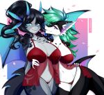  2021 2_horns 4_ears anthro bat_wings big_breasts big_ears black_body black_hair blue_eyes blue_wings breasts cera_(vulpisshadowpaws) cleavage clothed clothing colored_nails countershading curled_tail curvaceous curvy_figure cute_fangs digital_media_(artwork) dragon duo female fish grey_body hair hand_on_breast hand_on_hip horn inner_ear_fluff lingerie long_ears looking_at_viewer marine membrane_(anatomy) membranous_wings multi_ear nails nanniras negligee nightgown open_mouth panties petals purple_eyes purple_nails red_clothing red_panties red_underwear seductive shaded shark short_hair signature simple_background small_waist smile snout spread_wings standing thick_thighs thigh_up tuft underwear valerie_(vulpisshadowpaws) voluptuous white_body white_countershading wings 