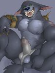  absurd_res anthro balls biceps big_balls big_muscles big_penis big_teeth bodily_fluids body_hair butt butt_from_the_front canid canine canis claws clothing ear_piercing erection finger_claws fleshformomo fur genital_fluids genitals green_eyes grey_body grey_fur hi_res league_of_legends male mammal muscular muscular_anthro muscular_male nipples open_mouth open_smile penis piercing precum precum_through_clothing riot_games simple_background smile solo video_games warwick_(lol) were werecanid werecanine werewolf wet wet_clothing 