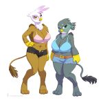  2020 anthro avian belt big_breasts bottomwear breasts clothing curvy_figure cutoffs denim denim_clothing digitigrade duo eyelashes feathered_wings feathers female friendship_is_magic fur gabby_(mlp) gilda_(mlp) gryphon hand_on_hip huge_breasts looking_at_viewer midriff my_little_pony mythological_avian mythology navel shirt shorts shoulder_tuft siansaar simple_background slightly_chubby tank_top teal_eyes thick_thighs topwear tuft voluptuous white_background wide_hips wings yellow_eyes 