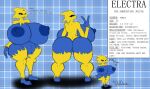  2018 anthro arachnid arthropod big_breasts big_butt blue_body breasts butt electra_the_shotstack_joltik english_text female fur genitals huge_breasts huge_butt hyper hyper_breasts joltik nintendo pok&eacute;mon pok&eacute;mon_(species) pussy riku9797 solo text video_games yellow_body yellow_fur 