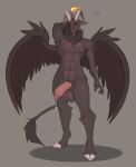  2021 abs anthro athletic athletic_anthro athletic_male balls baphomet_(deity) big_balls big_penis black_body black_fur bodily_fluids bovid caprine caprine_demon conditional_dnp deity demon dripping erection feathered_wings feathers fur genital_fluids genitals goat_demon grey_background hi_res hooves horn male mammal neck_tuft nipples penis precum precum_drip simple_background solo tuft wings wyntersun 