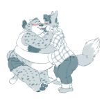  2016 anthro belly benjamin_clawhauser blush bottomwear canid canine cheetah clothing disney duo embrace eyes_closed felid feline fox gideon_grey hug humanoid_hands kissing male male/male mammal overweight overweight_male pants shirt shorts simple_background teddybearlumpkins topwear white_background zootopia 