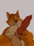  2018 3:4 animal_genitalia animal_penis anthro balls blue_eyes canid canine canine_penis disney draftstallion2005 erection fox genitals gideon_grey hi_res humanoid_hands male mammal orange_body penis simple_background slightly_chubby solo zootopia 