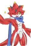  abs anthro bandai_namco betelgammamon claws cute_fangs digimon digimon_ghost_game hi_res horn male muscular muscular_anthro muscular_male one_eye_closed pecs red_body scarf solo ulforce_soul wink yellow_eyes 