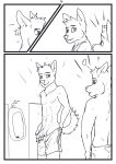  aariel anthro athletic axel bathroom canid canine clothing comic duo exhibitionism hi_res male male/male mammal swimming_trunks swimwear wolfyalex96_(artist) 