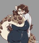  2021 absurd_res alternate_species anthro big_breasts breasts clothing dress ear_piercing ear_ring felid female hi_res huge_breasts looking_at_viewer mammal nipple_outline pantherine piercing rhoda_(the_dogsmith) snow_leopard solo the_dogsmith wide_hips 