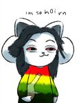  anthro canid canine clothed clothing dialogue drugs felid feline hair mammal simple_background stoned substance_intoxication tem temmie_(undertale) text topwear undertale undertale_(series) unknown_artist video_games white_body 