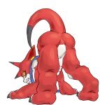  angry anthro ass_up bandai_namco betelgammamon butt digimon digimon_ghost_game featureless_crotch glare hi_res jack-o&#039;_pose male muscular muscular_anthro muscular_male pose red_body solo ulforce_soul yellow_eyes 