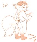  2018 anthro apron backsack balls biped butt canid canine clothing disney fox genitals gideon_grey hi_res male mammal overweight simple_background solo text wastedtimeee white_background zootopia 