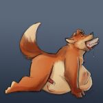  1:1 2020 anthro canid canine disney duo eyes_closed fox genitals gideon_grey hi_res humanoid_hands izvy_(artist) male mammal orange_body overweight overweight_male penis simple_background solo_focus vore zootopia 