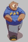  2015 anthro blush bottomwear brown_body clothing fat_hoodie hoodie kemono male mammal meme meme_clothing overweight overweight_male pants simple_background solo suid suina sus_(pig) text text_on_clothing text_on_hoodie text_on_topwear topwear wdh3905 wild_boar 