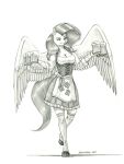 2021 alcohol anthro anthrofied baron_engel beer beverage breasts cleavage clothed clothing equid equine eyebrows feathered_wings feathers female fluttershy_(mlp) friendship_is_magic graphite_(artwork) greyscale hair hasbro hi_res holding_beverage holding_object hooves legwear long_hair maid_uniform mammal monochrome my_little_pony oktoberfest pegasus pencil_(artwork) solo stockings traditional_media_(artwork) uniform wings 