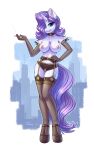  2021 absurd_res anthro anthrofied breasts cigarette clothed clothing dandy_(artist) equid equine female friendship_is_magic garter_belt garter_straps hair hair_over_eye hand_on_hip hasbro hi_res horn mammal my_little_pony nipples one_eye_obstructed panties rarity_(mlp) solo topless underwear unicorn 