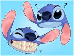  2021 4:3 ? alien annoyed blue_background blue_body blue_border blue_eyes blue_fur blue_nose border digital_media_(artwork) disembodied_head disney experiment_(lilo_and_stitch) eyebrows frown fur gradient_background grin happy head_tuft lilo_and_stitch looking_at_viewer narrowed_eyes notched_ear one_ear_up outline pivoted_ears psychedelic-lemur raised_eyebrow sharp_teeth signature simple_background smile solo sparkles squint stitch_(lilo_and_stitch) teeth tuft 