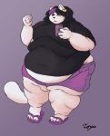  absurd_res anthro belly belly_overhang big_belly big_breasts black_hair bored bottomwear breasts catti_(deltarune) chubby_cheeks claws clothed clothing cutoffs deltarune denim denim_clothing domestic_cat english_text eyeshadow fat_rolls felid feline felis female flabby_arms footwear front_view frown full-length_portrait fur hair hi_res highlights_(coloring) holding_object holding_phone huge_thighs looking_at_object looking_at_phone looking_down love_handles makeup mammal morbidly_obese morbidly_obese_anthro morbidly_obese_female navel_outline obese obese_anthro obese_female overweight overweight_anthro overweight_female painted_claws phone pink_claws pink_highlights portrait sandals shirt short shorts signature simple_background solo standing text thick_thighs tight_bottomwear tight_clothing tight_shirt tight_shorts tight_topwear topwear torjen undertale_(series) video_games view white_body white_fur wide_hips 