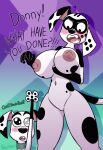  101_dalmatian_street 101_dalmatians angry anthro anthrofied big_breasts blind_eye blush breasts canid canine canis collar crossgender d-pad_(whitewolf20xx) dalmatian digital_media_(artwork) disney domestic_dog donny_(playzone) duo english_text fan_character female feral fur genitals hi_res holding_breast male male/female mammal nipples nude open_mouth pussy raised_arm simple_background spots spotted_body spotted_fur teeth text thick_thighs white_body white_fur whitewolf20xx wide_eyed 