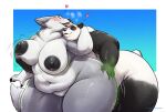  &lt;3 absurd_res anthro big_breasts big_butt blush breast_grab breasts butt canid canine canis duo female female/female gender_transformation giant_panda gillpanda gillpanda_(character) hand_on_breast happy hi_res hip_grab licking magic male_to_female mammal mtf_transformation overweight simple_background tieg_graywolf tongue tongue_out transformation ursid weight_gain wide_hips wolf 