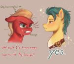  2d_(artwork) absurd_res badge bodily_fluids bubblepurity chad_(meme) clenched_teeth dialogue duo english_text equid equine hasbro hi_res hitch_trailblazer_(mlp) horse male mammal meme mlp_g5 my_little_pony pony sparkles sprout_cloverleaf_(mlp) tears teeth text wojak yes 