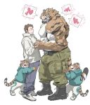  &lt;3 abs anthro belt blush boots bottomwear bulge cargo_pants chan_kiti_chan_(artist) child clothing coat duo embrace family father father_and_child father_and_son felid footwear fur hand_holding hi_res hug human human_on_anthro interspecies larger_anthro male male/male mammal multicolored_body multicolored_fur muscular muscular_anthro muscular_male nipples orange_body orange_fur pantherine pants parent parent_and_child pecs plantigrade romantic romantic_couple shirtless shoes size_difference smaller_human son tiger topwear white_body white_fur young 