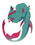  absurd_res anthro arts_of_indiego butt demon elbow_tufts green_body green_skin hair hi_res male marine merfolk muscular muscular_anthro muscular_male nude open_mouth red_hair simple_background solo split_form teeth white_background 