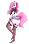  anthro big_butt bottomwear butt clothed clothing fur girly hair hi_res legwear leonkatlovre male mammal pink_body pink_fur pink_hair shirt shorts simple_background solo thigh_highs topwear white_background 