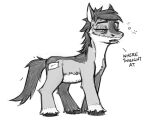  2021 cheek_tuft chest_tuft cutie_mark dialogue english_text equid equine eyes_mostly_closed facial_tuft fan_character feral greyscale hasbro hooves horse knee_tuft leg_tuft male mammal mane monochrome my_little_pony narrowed_eyes nude pony quadruped samur_shalem shimmerhoof_(samur_shalem) simple_background solo standing text tuft white_background 