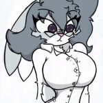  animated anthro big_breasts blinking blush breasts cleavage clothed clothing disney ears_back female fur grey_body grey_fur hair pace-maker pivoted_ears scut_tail shirt short_playtime short_tail simple_background solo topwear violet_hopps wardrobe_malfunction zootopia 